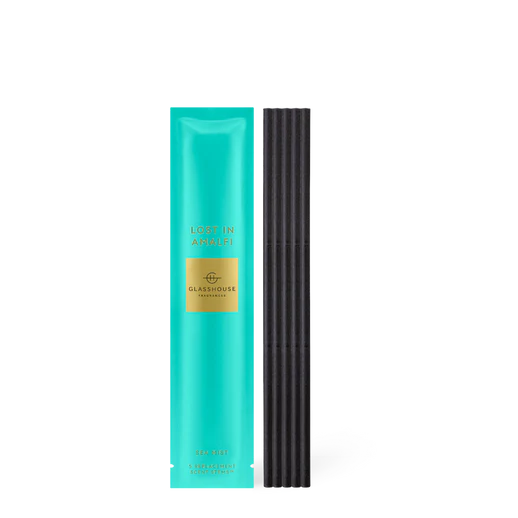 Turquoise packaging with black sticks on a white background