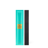 Turquoise packaging with black sticks on a white background