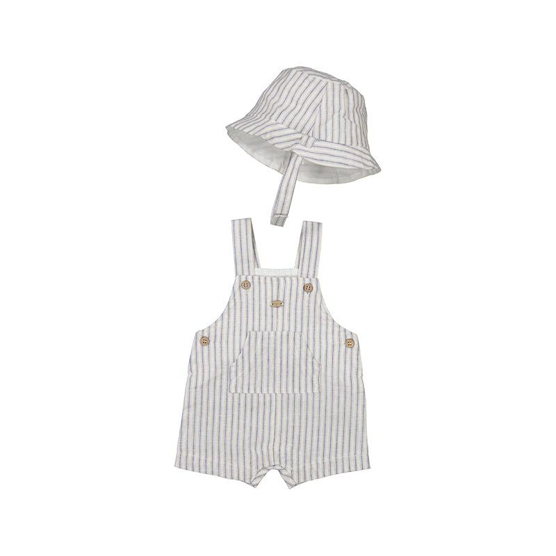Striped baby romper and hat on a white background
