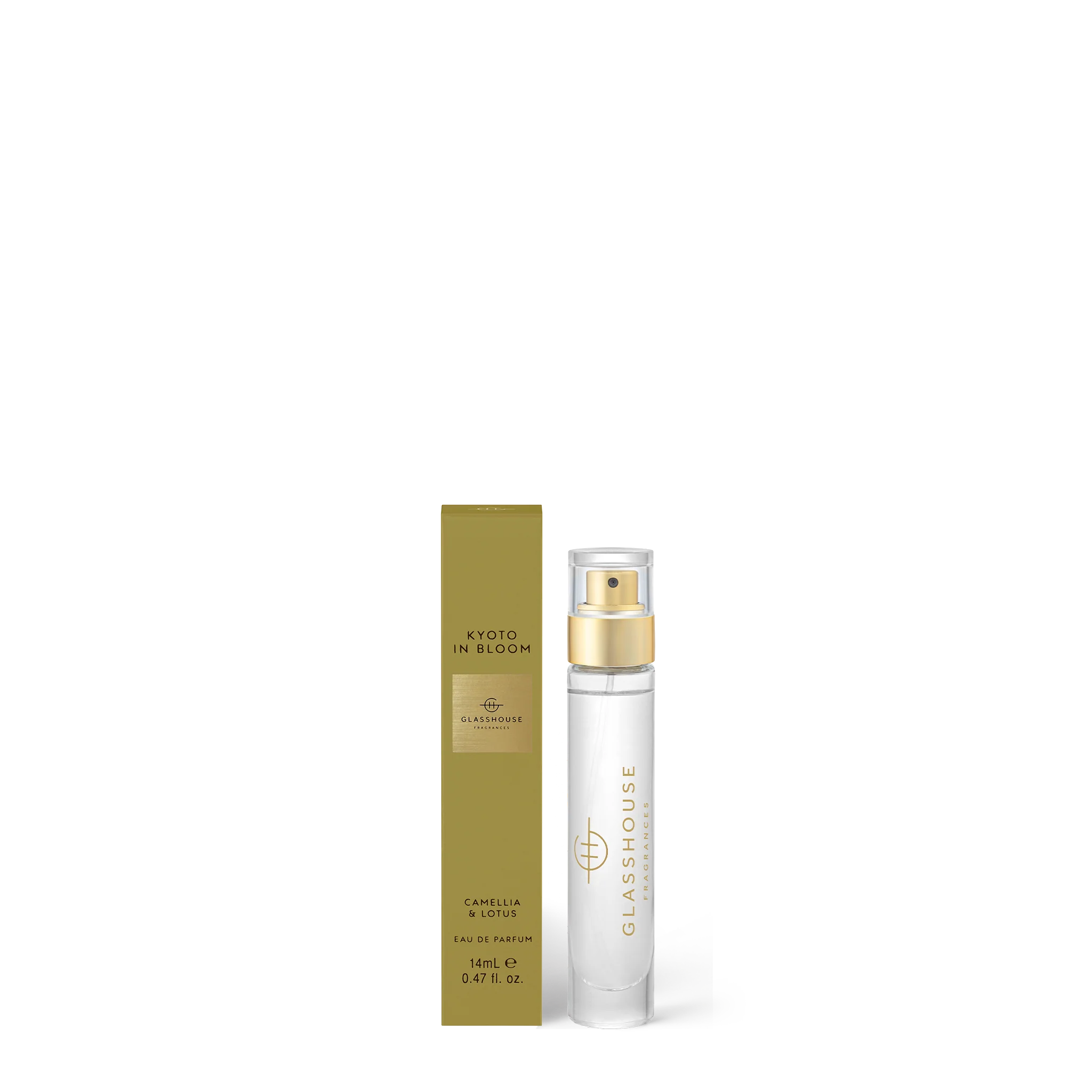 Glasshouse Kyoto in Bloom perfume bottle and packaging on a white background
