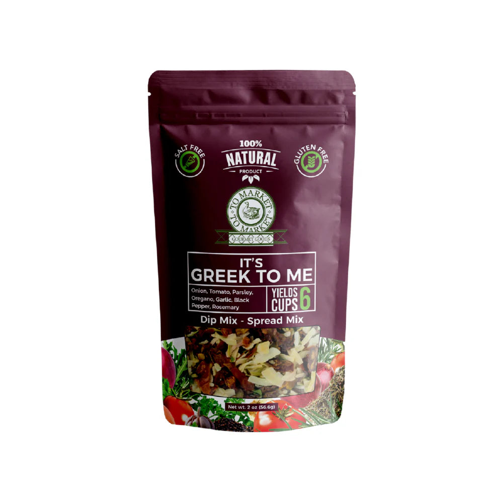 Packaged Greek seasoning mix on a white background