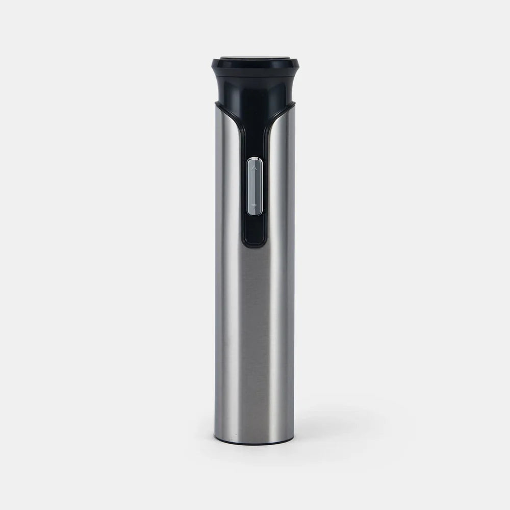 Silver and black electric wine opener on a white background