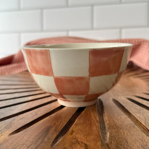 red checekred bowl