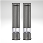 Two cylindrical metal filters on a white background