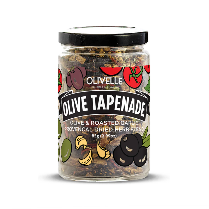 Jar of Olivelle Olive Tapenade on a white background