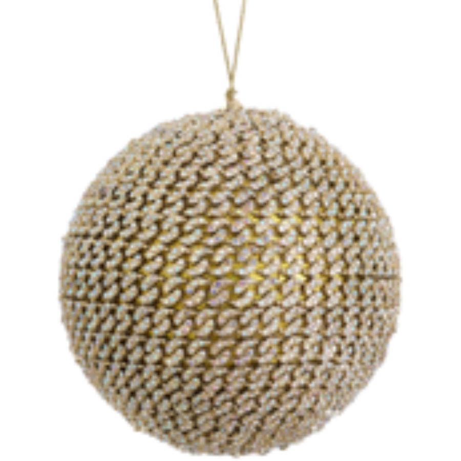 Beige textured ball ornament on a white background