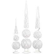 Set of four decorative Christmas tree toppers with textured white design on a white background