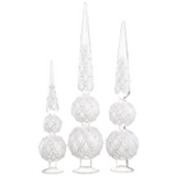 Set of four decorative Christmas tree toppers with textured white design on a white background