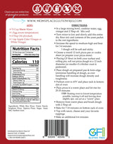 Back of a gluten-free product packaging with nutrition facts, directions, and branding information.