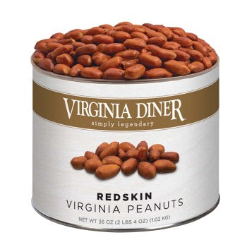 Can of Virginia Diner Redskin Virginia Peanuts on a white background