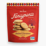 Red package of Fancypants Baking Co. Crispy Salted Caramel Cookies on a white background