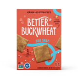 Box of Better with Buckwheat Sea Salt buckwheat crackers on a white background