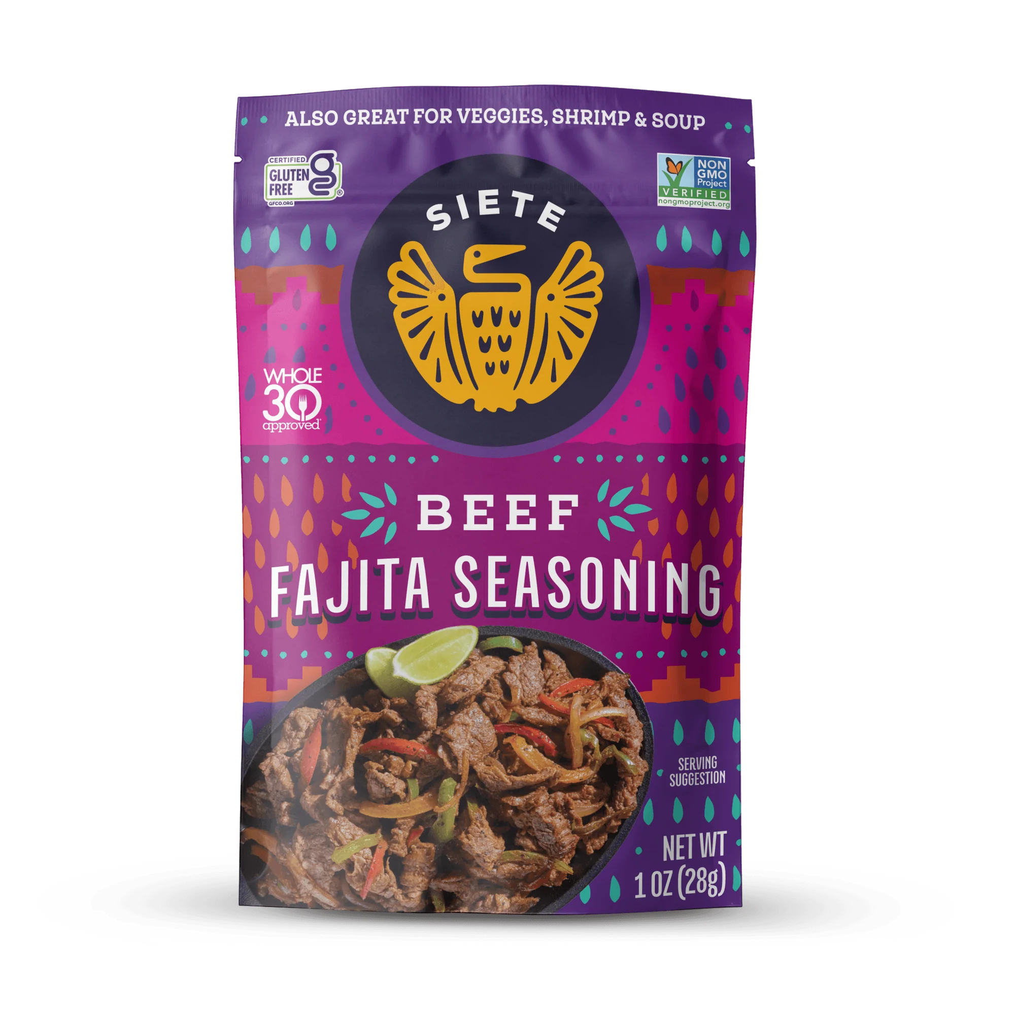 Siete Beef Fajita Seasoning package on a white background