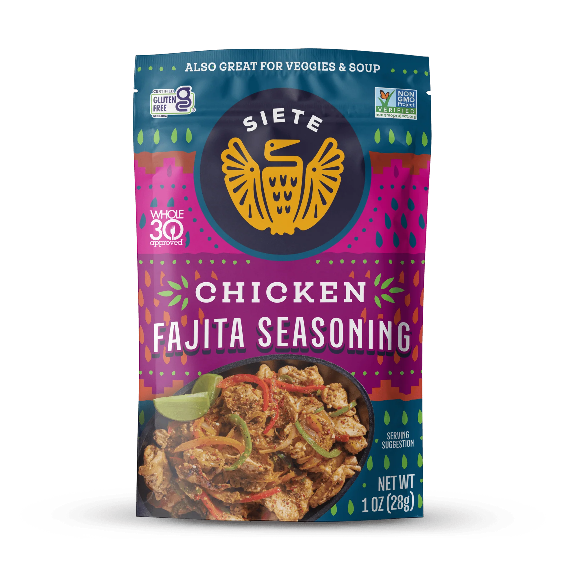 Siete Chicken Fajita Seasoning package on a white background