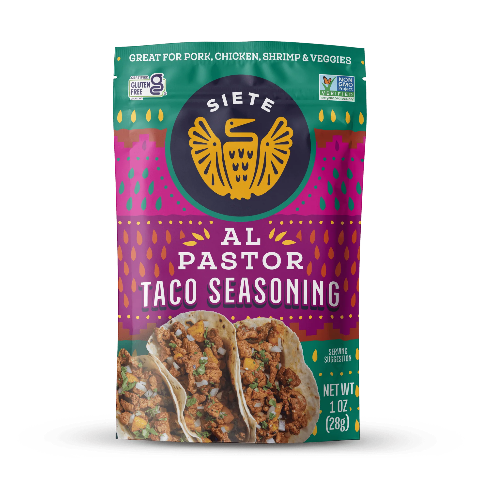 Siete Al Pastor Taco Seasoning package on a white background