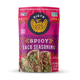 Siete Spicy Taco Seasoning package on a white background