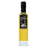 Bottle of Olivelle Black Truffle-infused olive oil on a white background