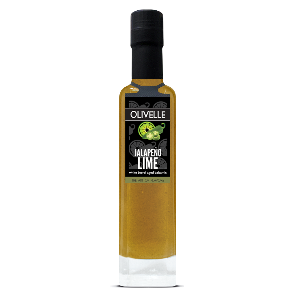 Bottle of Olivelle Jalapeno Lime product on a white background