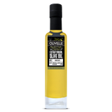 Bottle of Olivelle extra virgin olive oil on a white background