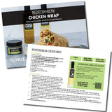 Mediterranean Chicken Wrap recipe card with ingredients and instructions.