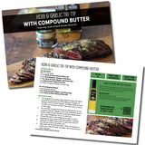 Recipe card for Herb & Garlic Tri-Tip with Compound Butter on a wooden surface.