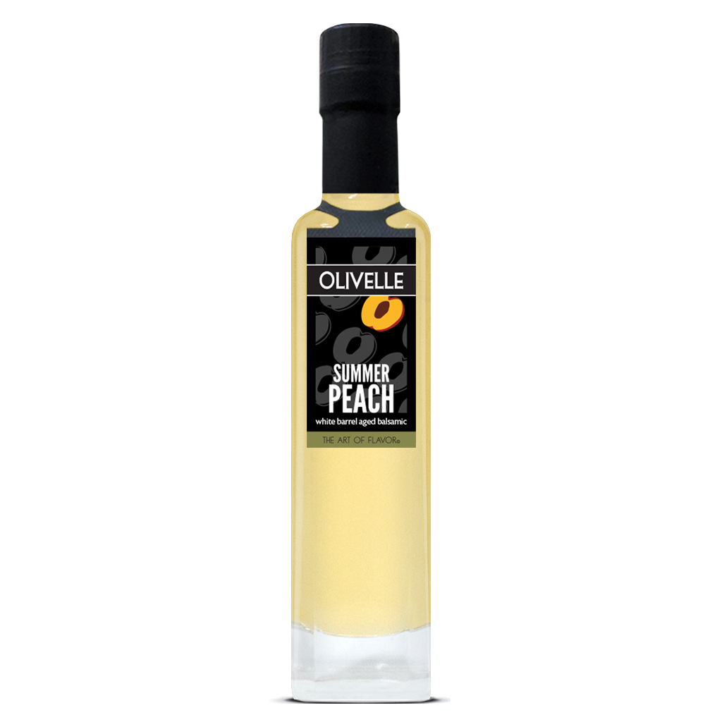 Bottle of Olivelle Summer Peach product on a white background