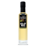 Bottle of Olivelle Barrel Aged White balsamic vinegar on a white background