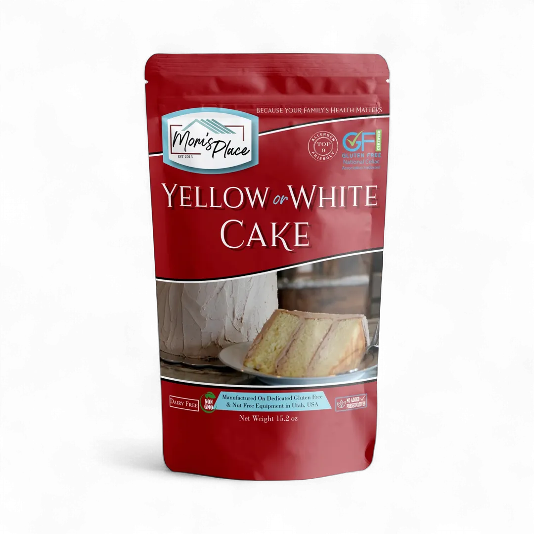 Red package of yellow or white cake mix with a visible brand logo on a white background
