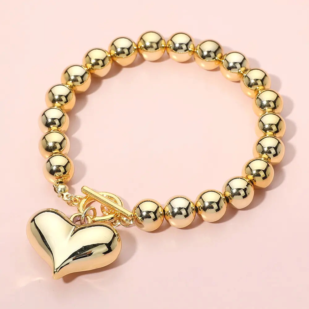 Puffy Metal Heart Charm Braclet