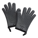 A pair of black Zwilling BBQ gloves with textured surface, designed for grilling.