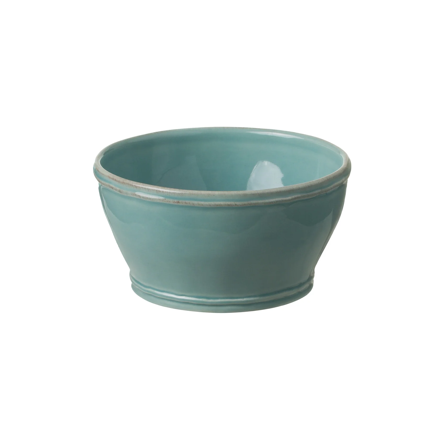 A blue ceramic Fontana soup/cereal bowl with a gray rim.