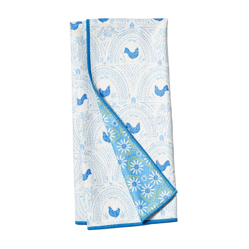 Blue and white towel on white background