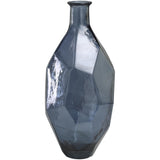 A blue recycled Spanish glass vase with a geometric pattern.