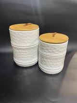 WHITE CANISTER W LID SET OF 2