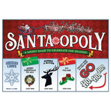 Board game cover titled 'Santa-Opoly' with Christmas-themed graphics and text.