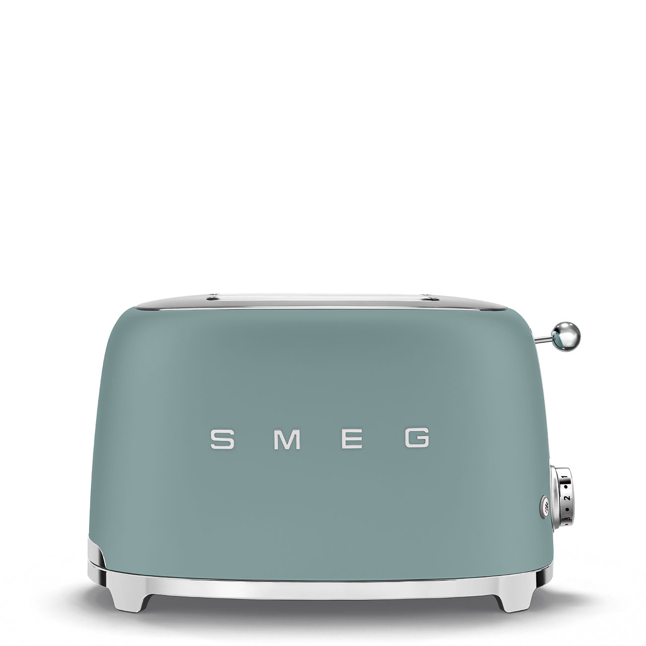 A blue SMEG 2x2 toaster with a visible brand logo on the front.