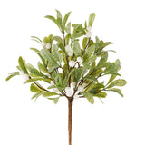 Artificial mistletoe plant with green leaves and white berries on a brown pick stem.