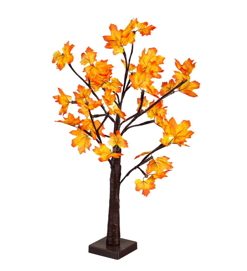 A 24-inch LED artificial maple tree with orange leaves, displaying a realistic faux design.