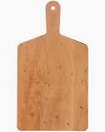 Wooden cutting board with a handle on a white background