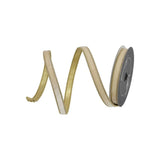 A spool of decorative ribbon with a wide, flat cream-colored center stripe and a thin, metallic gold edge, shown on a plain white background.