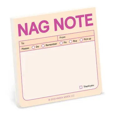 Note pad with 'Nag Note' text and checkboxes on a white background