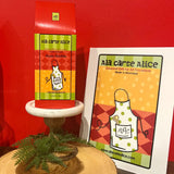 Ala carte Alice product packaging on a stand with a red background