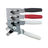 Set of three toggle pliers with different colored handles on a white background