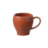 A brown ceramic mug with a sturdy handle.