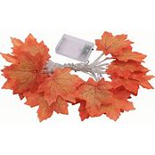 A garland of orange maple leaves with integrated lights, suitable for indoor or outdoor decoration.