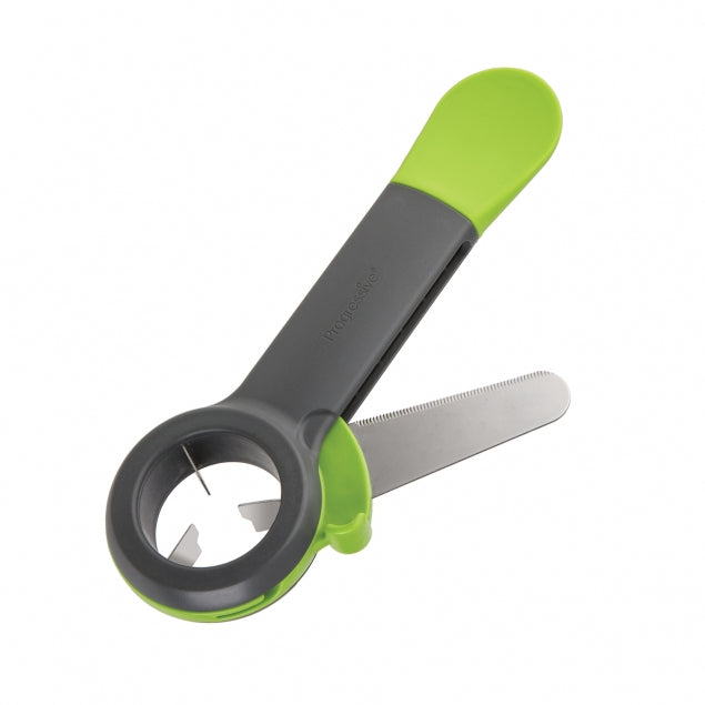 A green and black Flip Blade Avocado Tool with a slicer, pit remover, and scooper functionality.