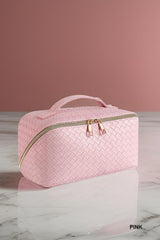 Woven Leather Cosmetic Travel Bag