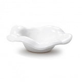A small white bowl with a curved edge, made of luxury melamine, designed in the iconic Beatriz Ball style.