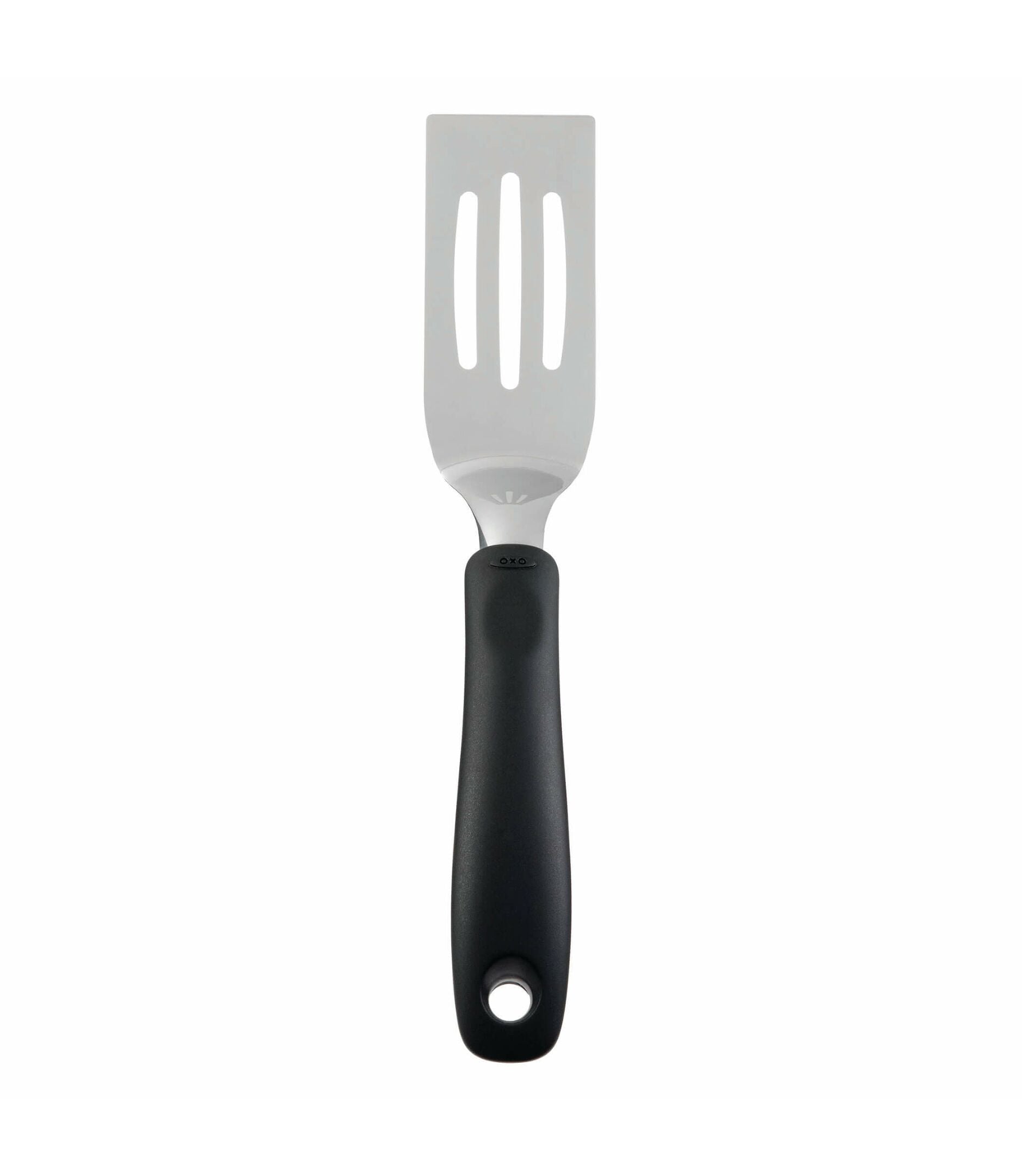 Spatula with black handle on a white background