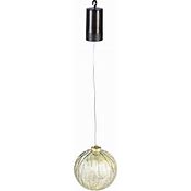 A clear, round outdoor ornament with a shatterproof design, hanging from a black chain.